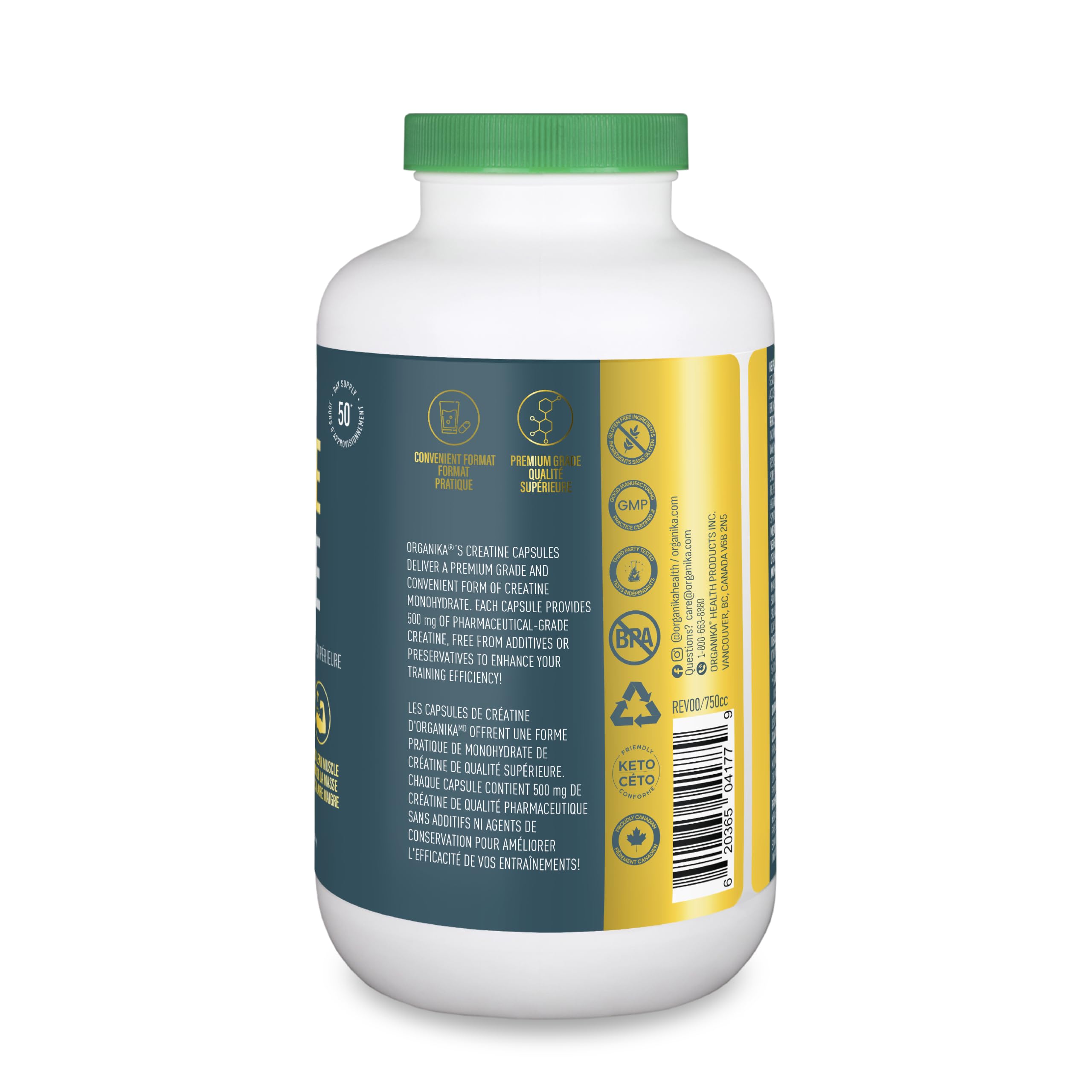 Organika Canadian-Made Creatine Capsules- Pure Micronized Creatine Monohydrate - Helps Build Lean Muscle, Increase Strength, and Improved Recovery and Performance for Men and Women- 300vcaps 🍁 All In One Marketplace Canada