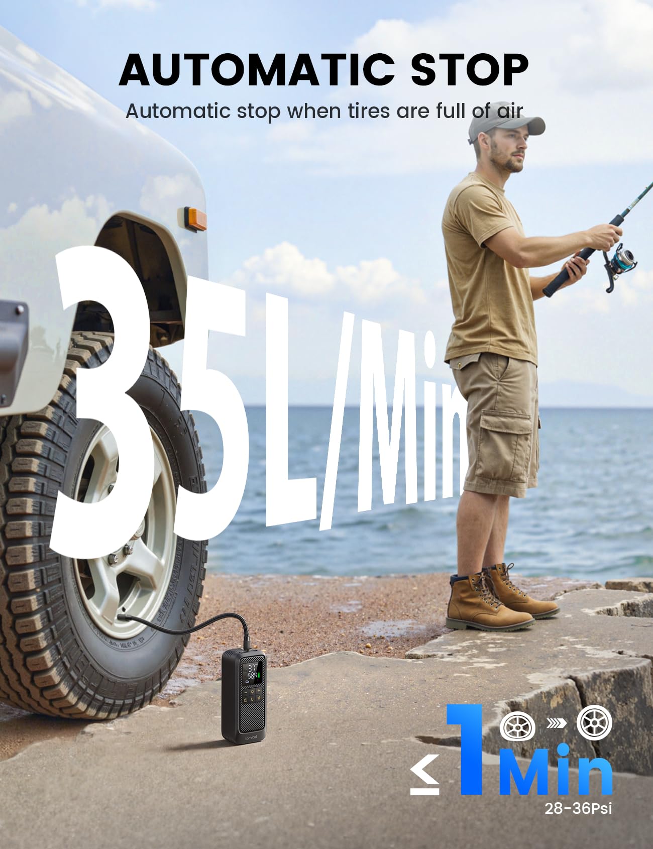 Lamicall Tire Inflator Portable Air Compressor - [5X Faster Inflation] Air Pump with Digital Pressure Gauge & LED Light, 150PSI Electric Tyre Pump for Car Motorcycle Wheel Simulator, Wheel, Mom Gift 🍁 All In One Marketplace Canada