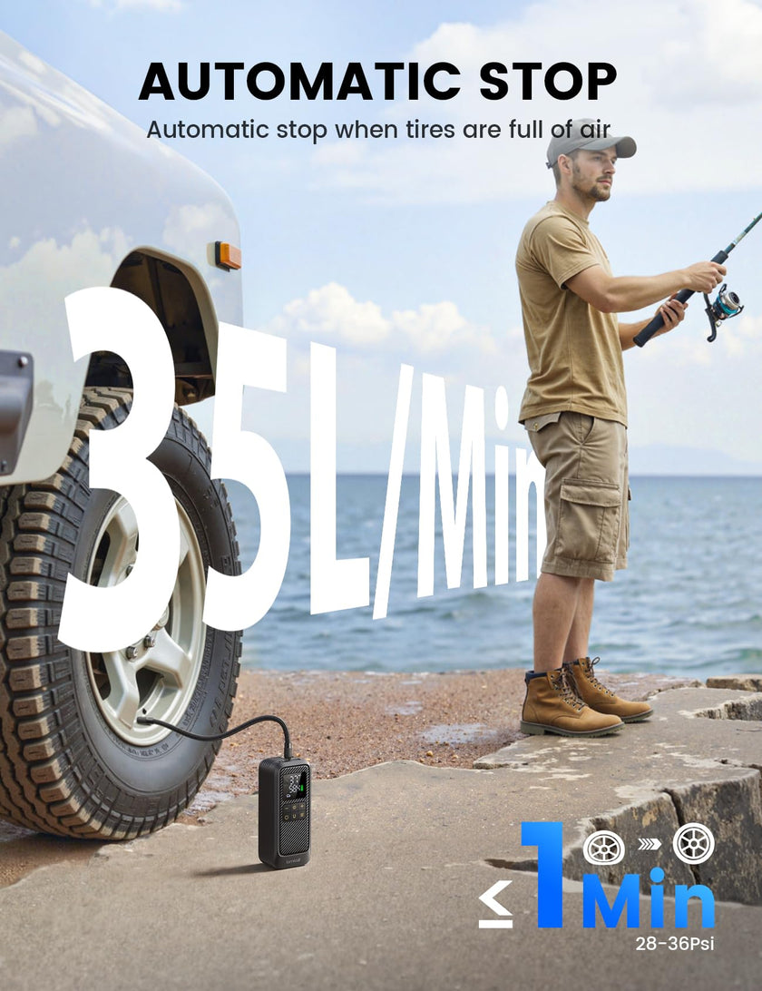 Lamicall Tire Inflator Portable Air Compressor - [5X Faster Inflation] Air Pump with Digital Pressure Gauge & LED Light, 150PSI Electric Tyre Pump for Car Motorcycle Wheel Simulator, Wheel, Mom Gift 🍁 All In One Marketplace Canada
