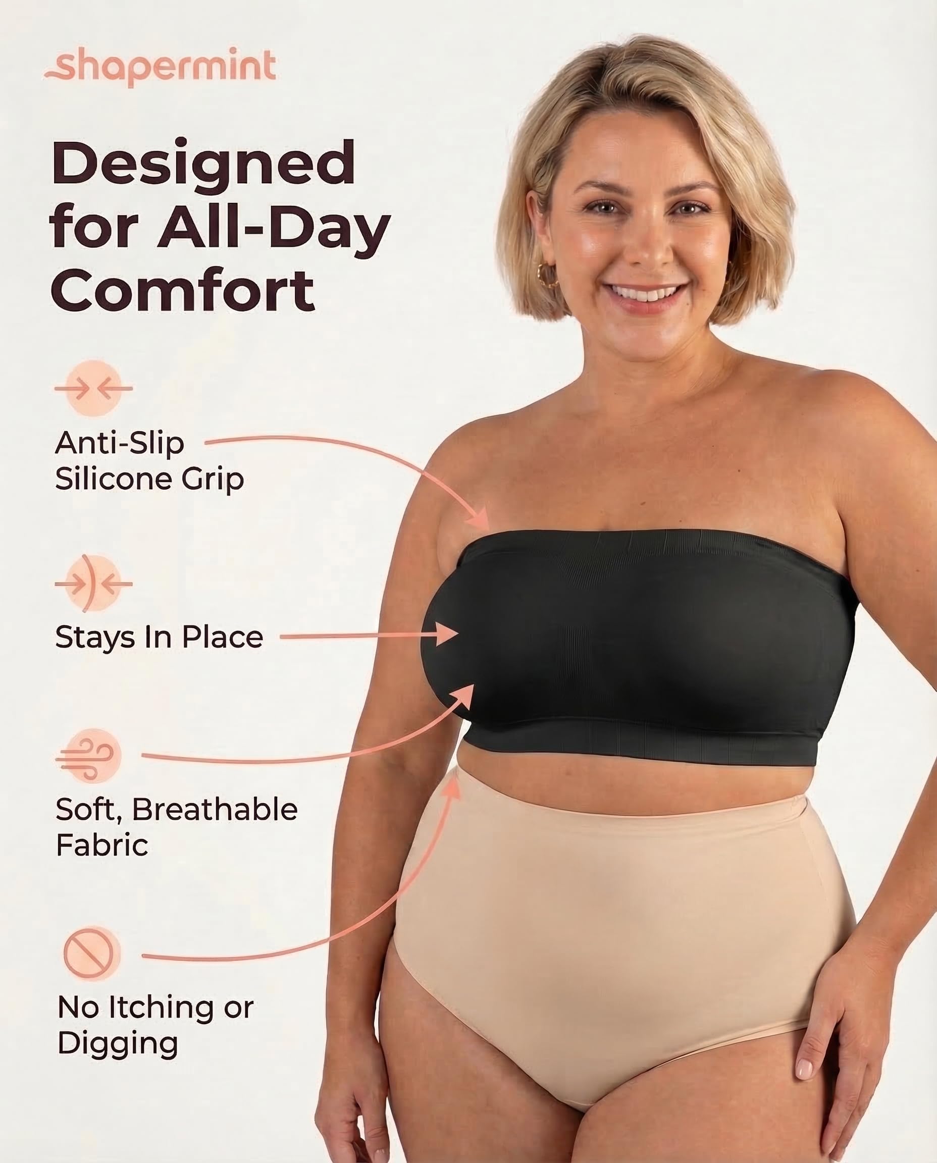 SHAPERMINT Convertible Strapless Bras for Women - Compression Wireless Bandeau Bra Top Black 🍁 All In One Marketplace Canada