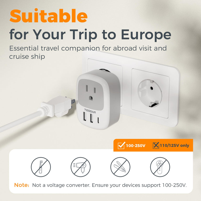TESSAN Canada to European Travel Adapter 2 Pack, Plug Adaptor 🍁 All In One Marketplace Canada