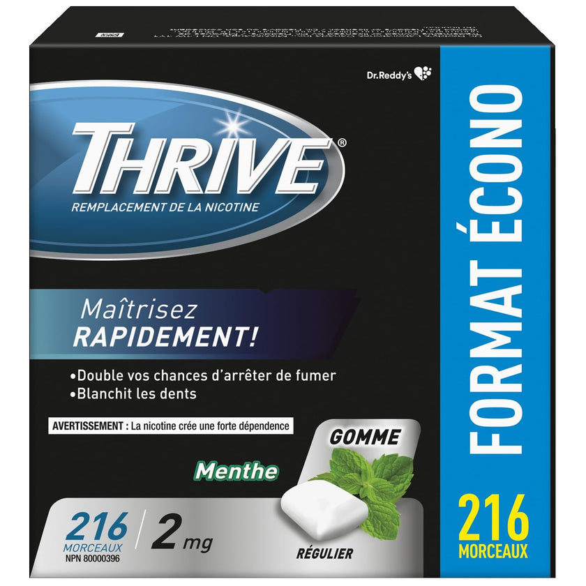 Thrive Nicotine Replacement Gum, 2mg Regular Strength, Mint, 216 Count 🍁 All In One Marketplace Canada