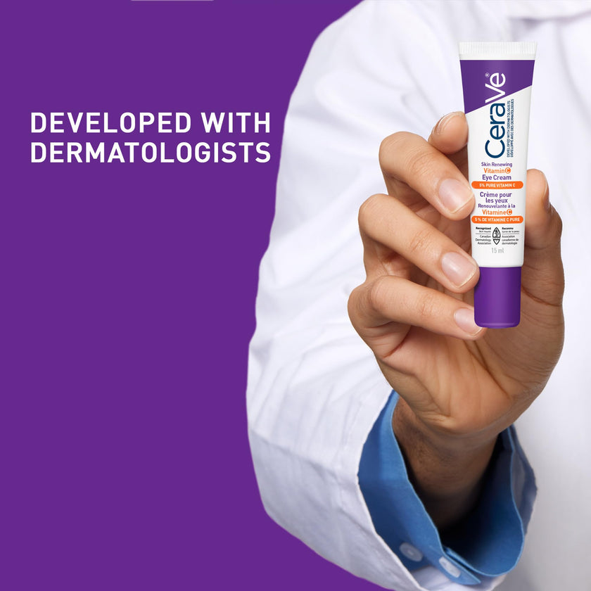 CeraVe Skin Renewing Vitamin C Eye Cream for Dark Circles & Fine Lines with 5% Pure Vitamin C, Hyaluronic Acid, & Caffeine, Hydrating & Brightening Anti-Aging Eye Treatment, Fragrance-Free, 15mL 🍁 All In One Marketplace Canada