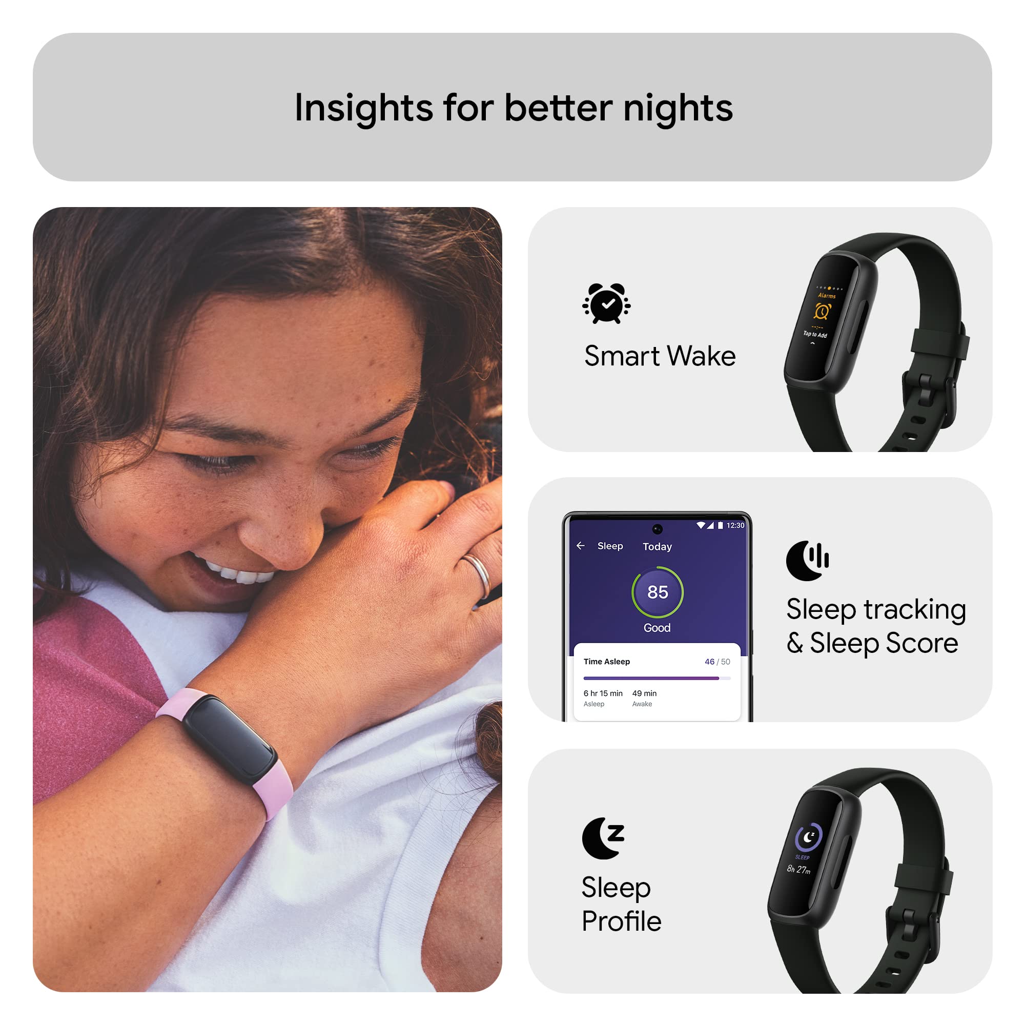 Google Fitbit Inspire 3 Health and Fitness Tracker with Stress Management, Workout Intensity, Sleep Tracking, 24/7 Heart Rate and More, Midnight Zen/black, One Size (S and L Bands Included) 🍁 All In One Marketplace Canada