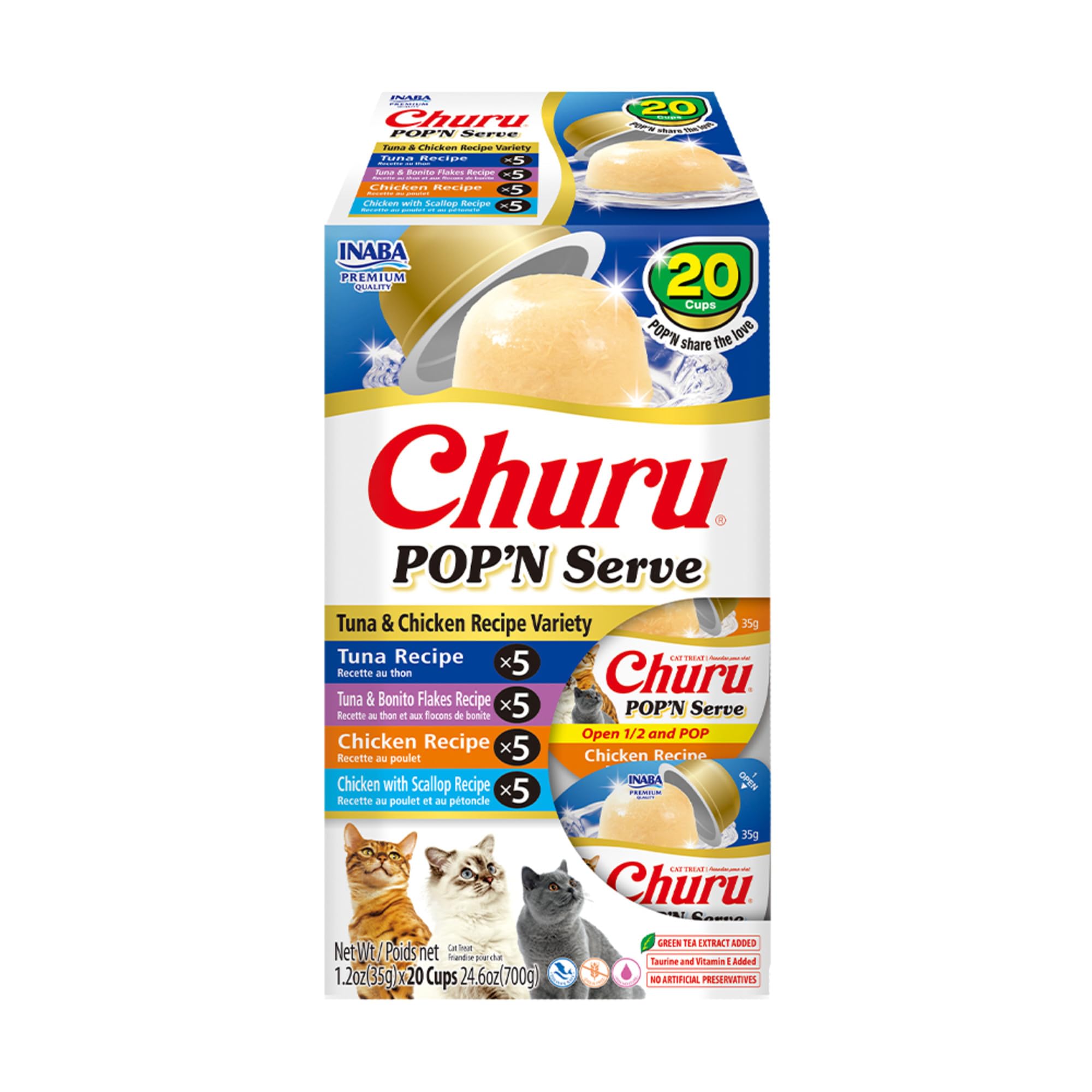 INABA Churu Pop'N Serve Jelly Cat Treat with Vitamin E & Taurine, 34 gram Cup, 20 Cups, Tuna & Chicken Variety 🍁 All In One Marketplace Canada