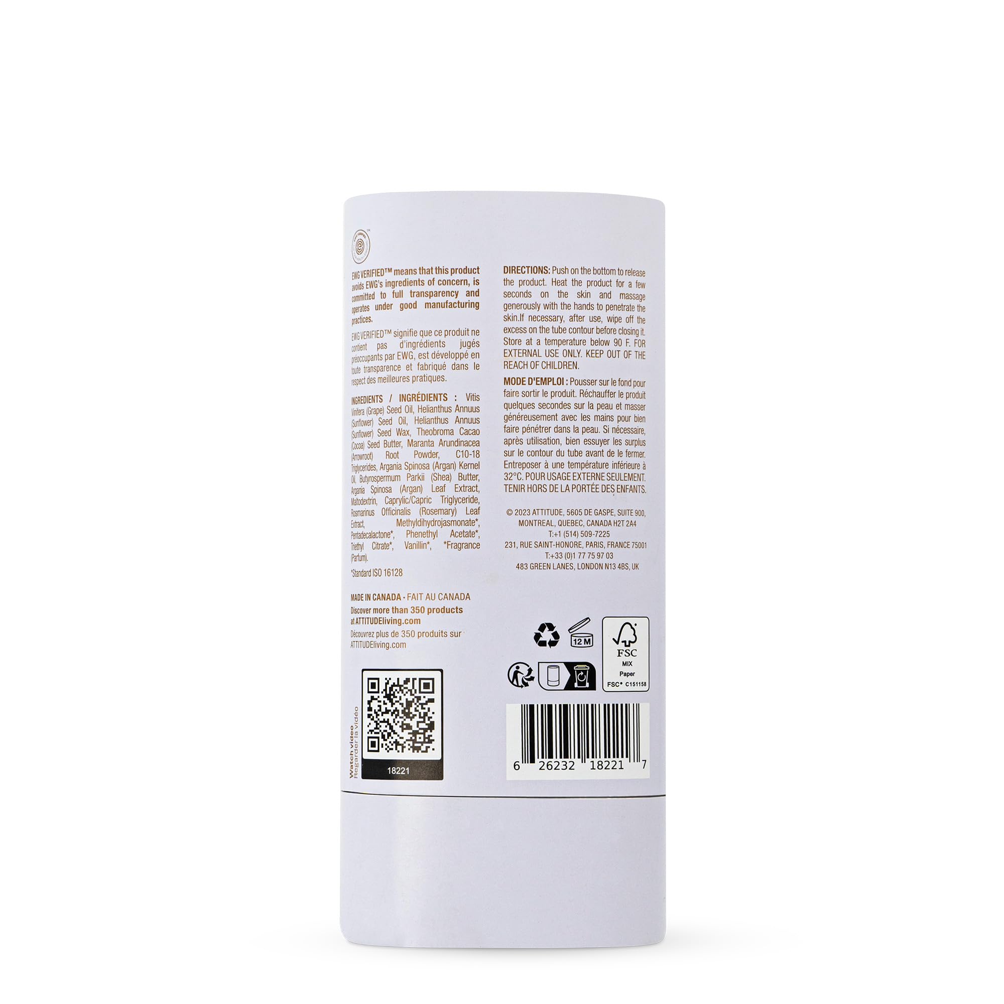ATTITUDE Plastic-Free Body Butter Bar for Pregnant Dry and Stretched Skin, Made in Canada, EWG Verified, Vegan Maternity Products, Rose and Argan Oil, 85 grams 🍁 All In One Marketplace Canada