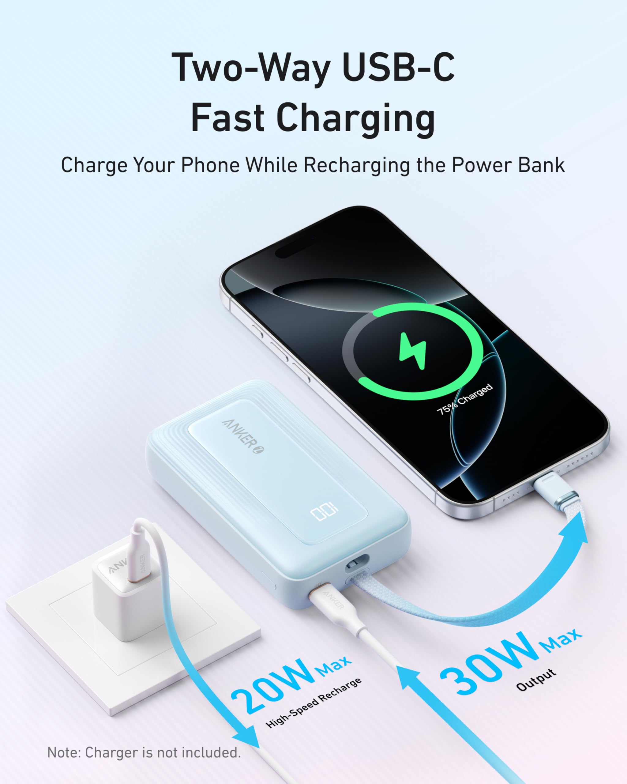 Anker Portable Charger, 10,000mAh 30W Power Bank, USB-C in and Out Fast Charging Battery Pack, Travel Essential Phone Power Bank, for iPhone 17/16, Galaxy and More (Black, 10000.00, Milliamp Hours) 🍁 All In One Marketplace Canada