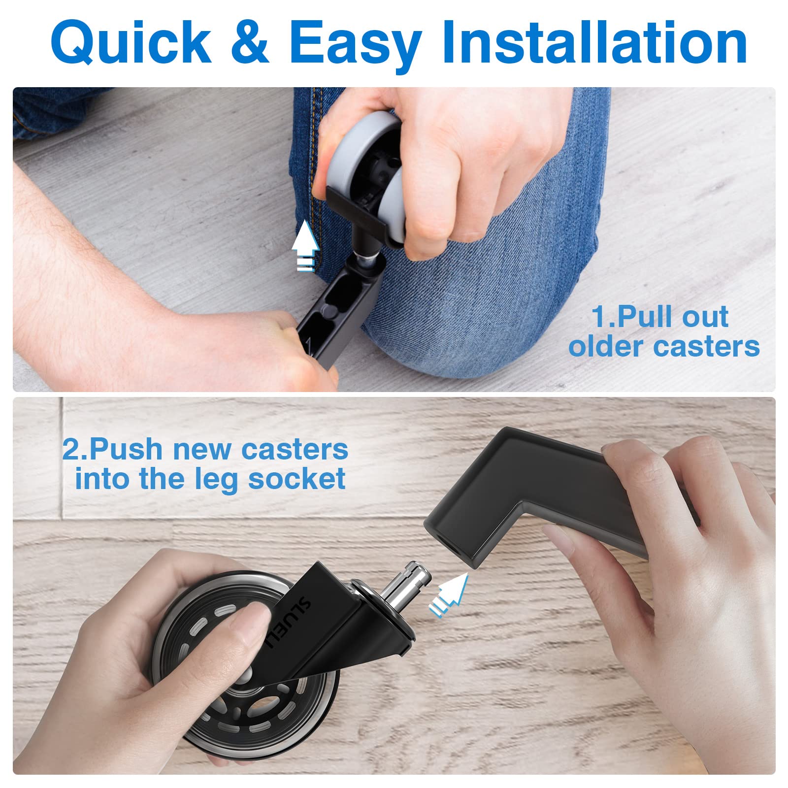 Office Chair Caster Wheels Replacement Rubber Chair Casters (Set of 5), 3 Inch Heavy-Duty Office Chair casters for Hardwood Floors Carpet and Tile Floors Universal fit 🍁 All In One Marketplace Canada
