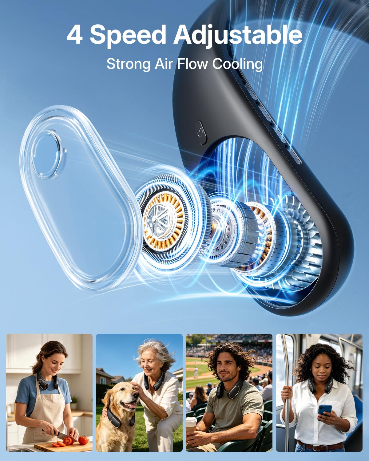 Portable Neck Fan - Hands Free Personal Fan, Rechargeable Bladeless Fan with 5000mAh-Battery, Digital Display, 4 Speeds, Birthday Gifts for Men, Women, Mom, and Dad - Black 🍁 All In One Marketplace Canada