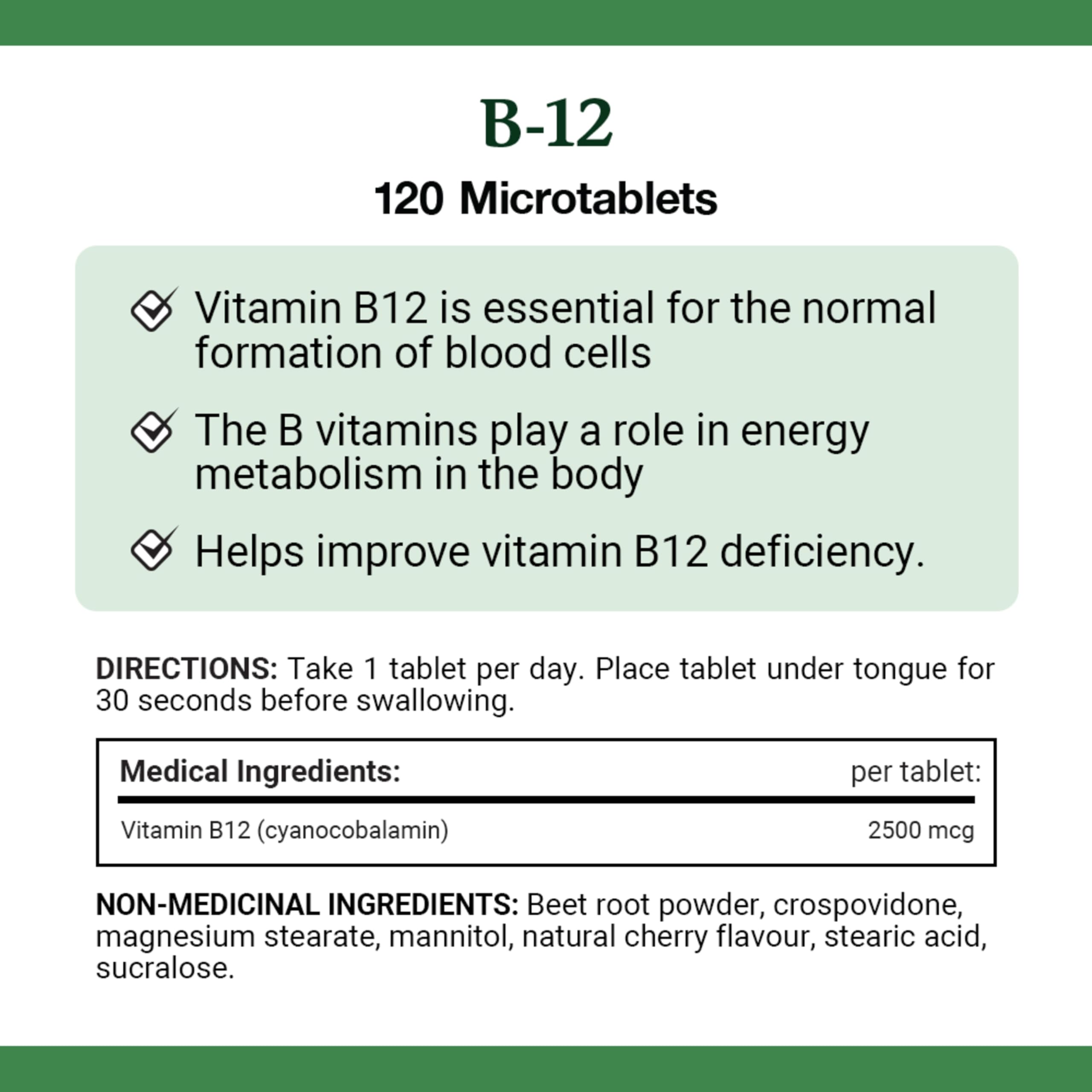 NATURE'S BOUNTY Vitamin B-12 Supplement, 2500 mcg, Quick Dissolve Tablets, Natural Cherry Flavour, Helps In Energy Metabolism, Essential In Normal Formation Of Blood Cells, 120 Tablets, 42 g 🍁 All In One Marketplace Canada