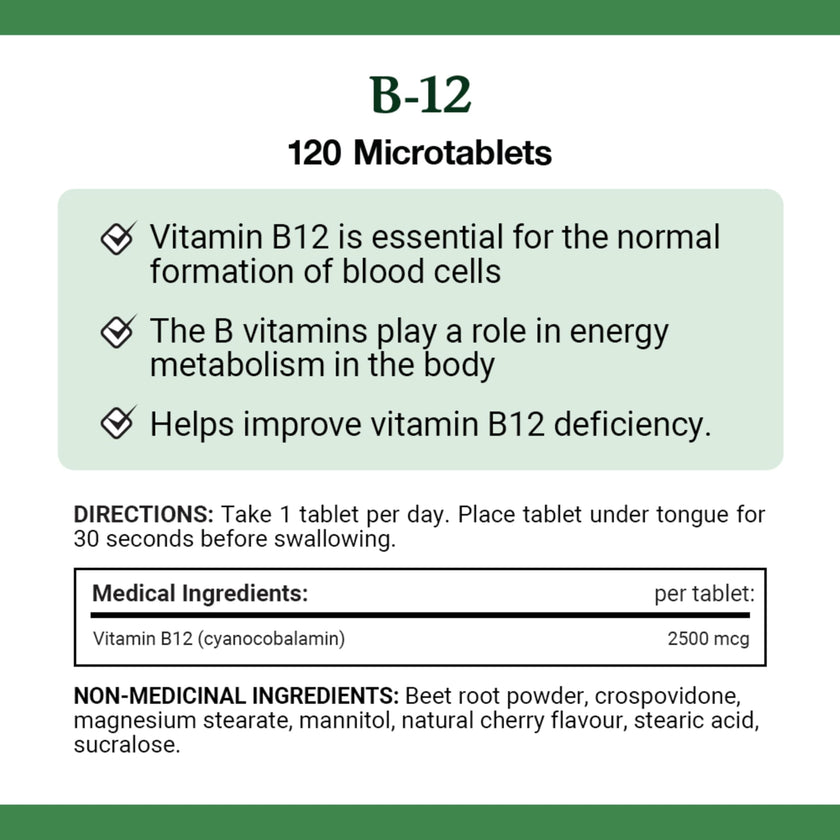 NATURE'S BOUNTY Vitamin B-12 Supplement, 2500 mcg, Quick Dissolve Tablets, Natural Cherry Flavour, Helps In Energy Metabolism, Essential In Normal Formation Of Blood Cells, 120 Tablets, 42 g 🍁 All In One Marketplace Canada