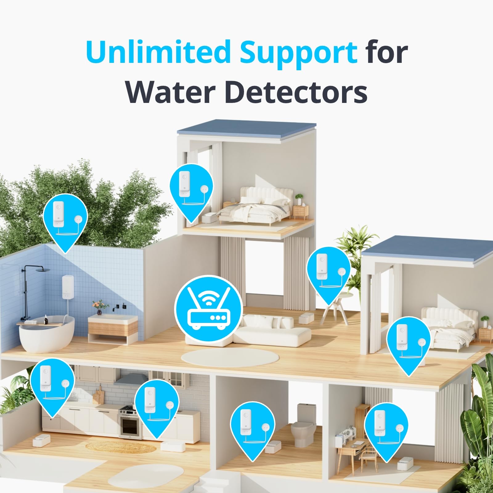 No Hub Required WiFi Water Sensor, Smart Water Leak Detector, 100dB Adjustable Alerts & App Alerts, IP67 Waterproof, Wireless Detector for Home with 1m Sensing Cable (Support 2.4G) 🍁 All In One Marketplace Canada