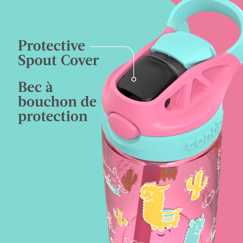 Contigo Kids Aubrey Straw Water Bottle with Leak-Proof Lid, BPA-Free Plastic, Dishwasher Safe, Azalea Jade Llama, 14 oz (414 mL) 🍁 All In One Marketplace Canada