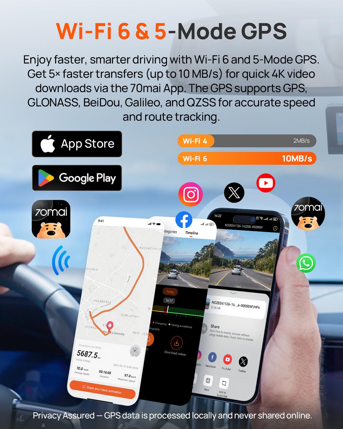 70mai 4K Dash Cam Front and Rear Inside, 3 Channel Car Dash Camera for Cars, Dashcam with GPS, Wi-Fi 6, Voice Control, Parking Monitor, Night Vision, Loop Recording, 64GB SD Card Included (T800E) 🍁 All In One Marketplace Canada