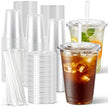 Joyeux 100 Pack 16 oz Clear Plastic Cups with Lids and Straws - Disposable Iced Coffee Cups for Matcha, Milkshakes, Smoothies and to go Drinks 🍁 All In One Marketplace Canada