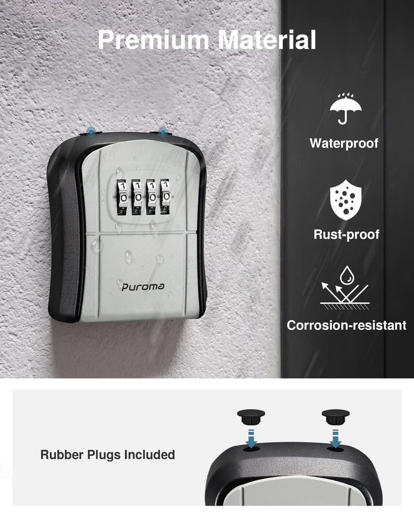 Puroma Key Lock Box, Portable Combination Lockbox Wall-Mounted Key Storage Box for House Keys, Resettable Code Safe Security Lock Box for Home, Office, Apartment Spare Key Storage (1 Pack, Gray) 🍁 All In One Marketplace Canada