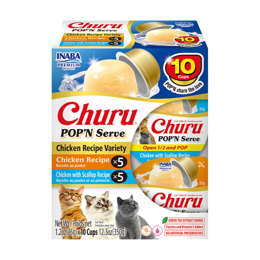 INABA Churu Pop'N Serve Jelly Cat Treat with Vitamin E & Taurine, 34 gram Cup, 10 Cups, Chicken Variety 🍁 All In One Marketplace Canada