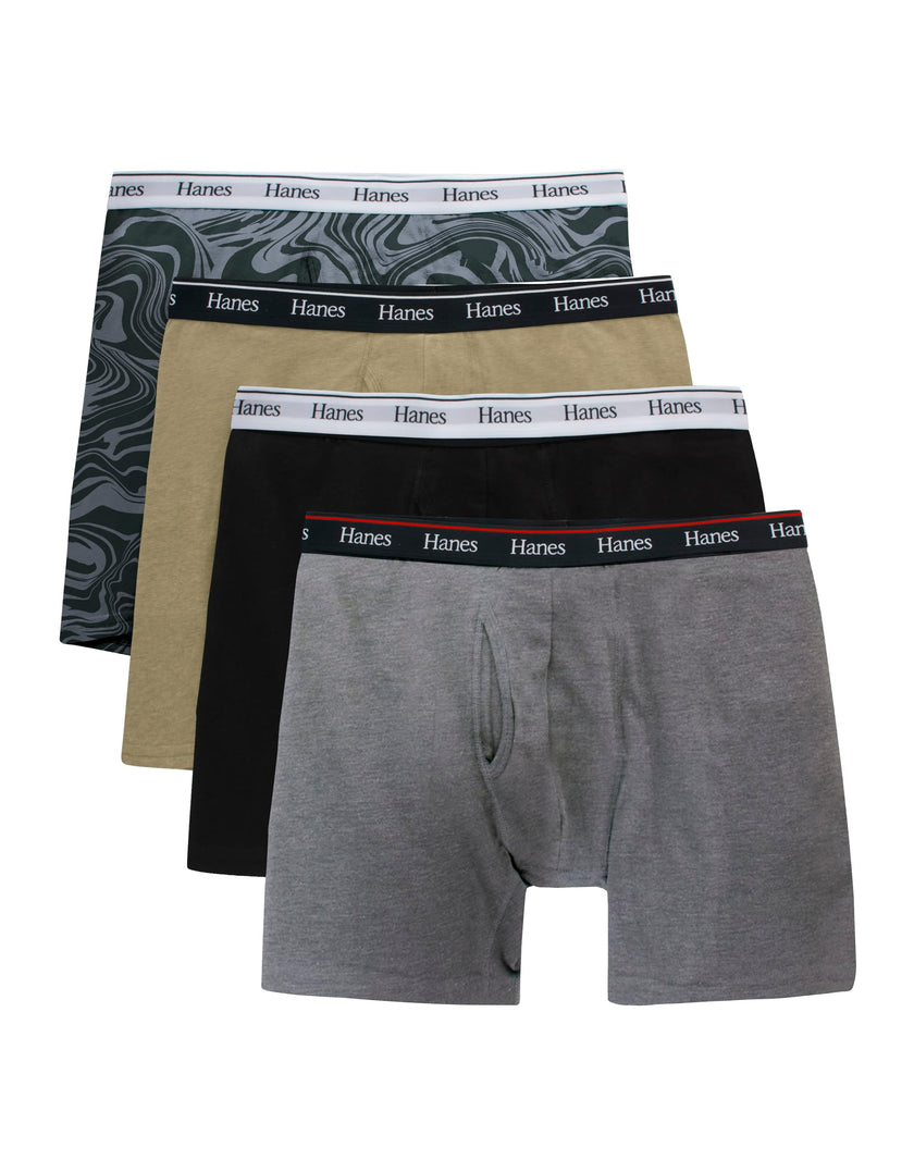 Hanes Originals Men's Boxer Briefs, Stretch Cotton Moisture-Wicking Underwear, Modern Fit Low Rise, Pack of 4, Grey/Black assortement, Size Medium 🍁 All In One Marketplace Canada