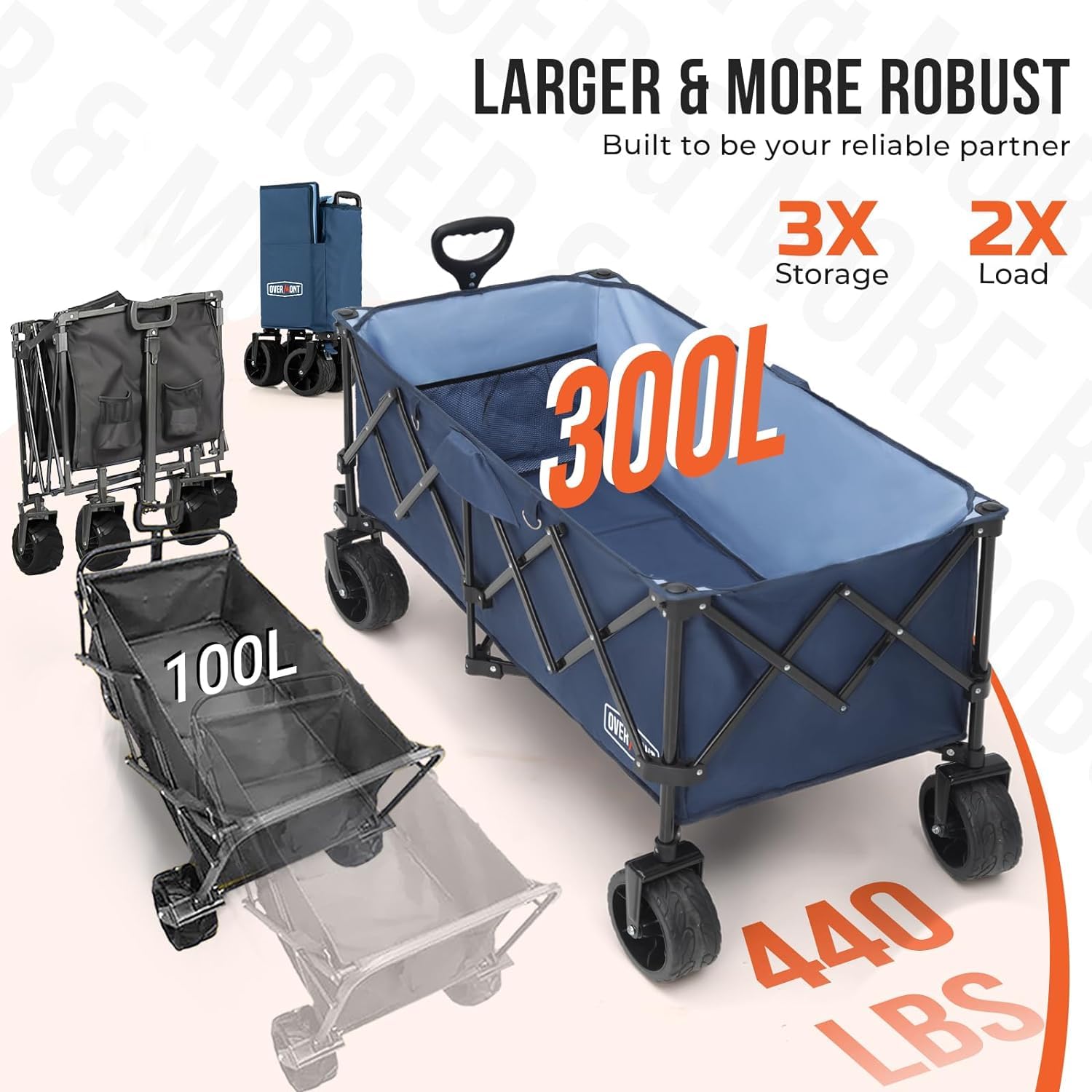 Overmont 300L Foldable Collapsible Wagon - Heavy Duty Utility Beach Wagon Cart with Rotatable Wide Wheels Inside Pockets for Camping Garden Shopping Sports - 440lbs Load 🍁 All In One Marketplace Canada