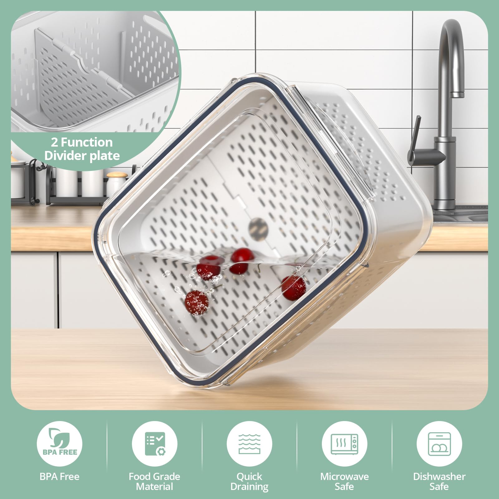 Fruit Storage Containers for Fridge with Removable Colander, 8 Pack Fruit Containers for Fridge with 2 Function Divider Plate, Airtight Storage Container to Keep Berry Fruit Fresh, Dishwasher Safe 🍁 All In One Marketplace Canada