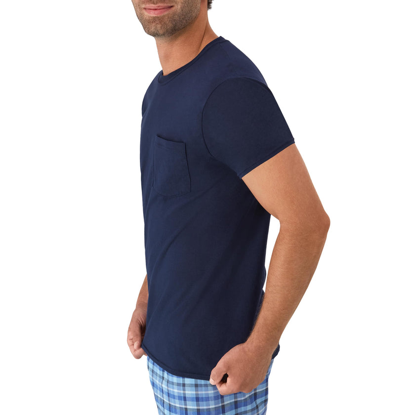 Hanes Men's Pocket Undershirt Pack, Cotton Crew Neck T-Shirt, Moisture Wicking Tee, Assorted 6-Pack, Grey Heather, Black, White, Navy, Blue Heather, Medium 🍁 All In One Marketplace Canada