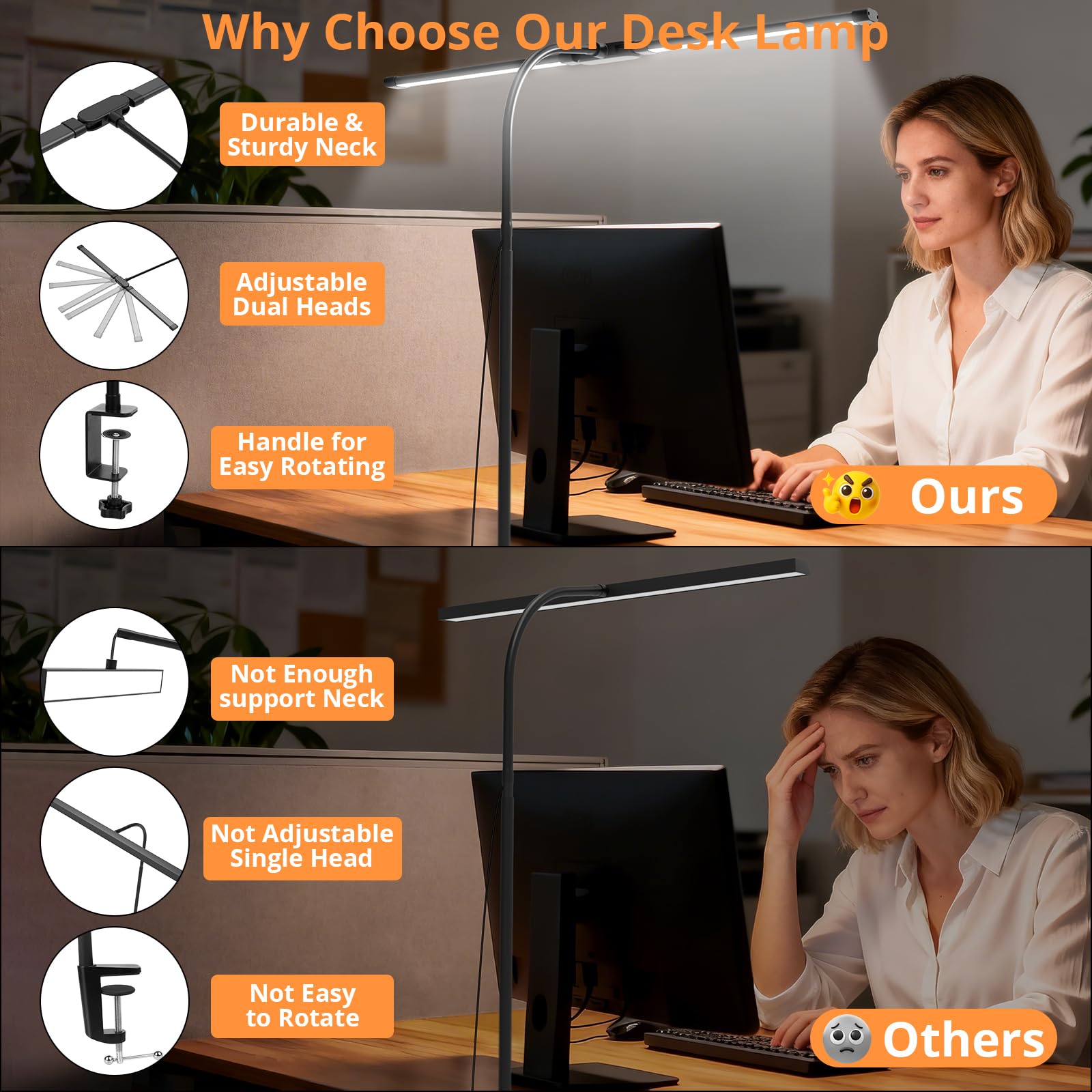 Desk Lamp with Clamp, Eye-Caring Desk Light with 50 Lighting Modes, Wide Double Head, Adjustable Architect Light Flexible Neck, Table lamp for Home Office, Computer, Craft(Includes Adapter) 🍁 All In One Marketplace Canada