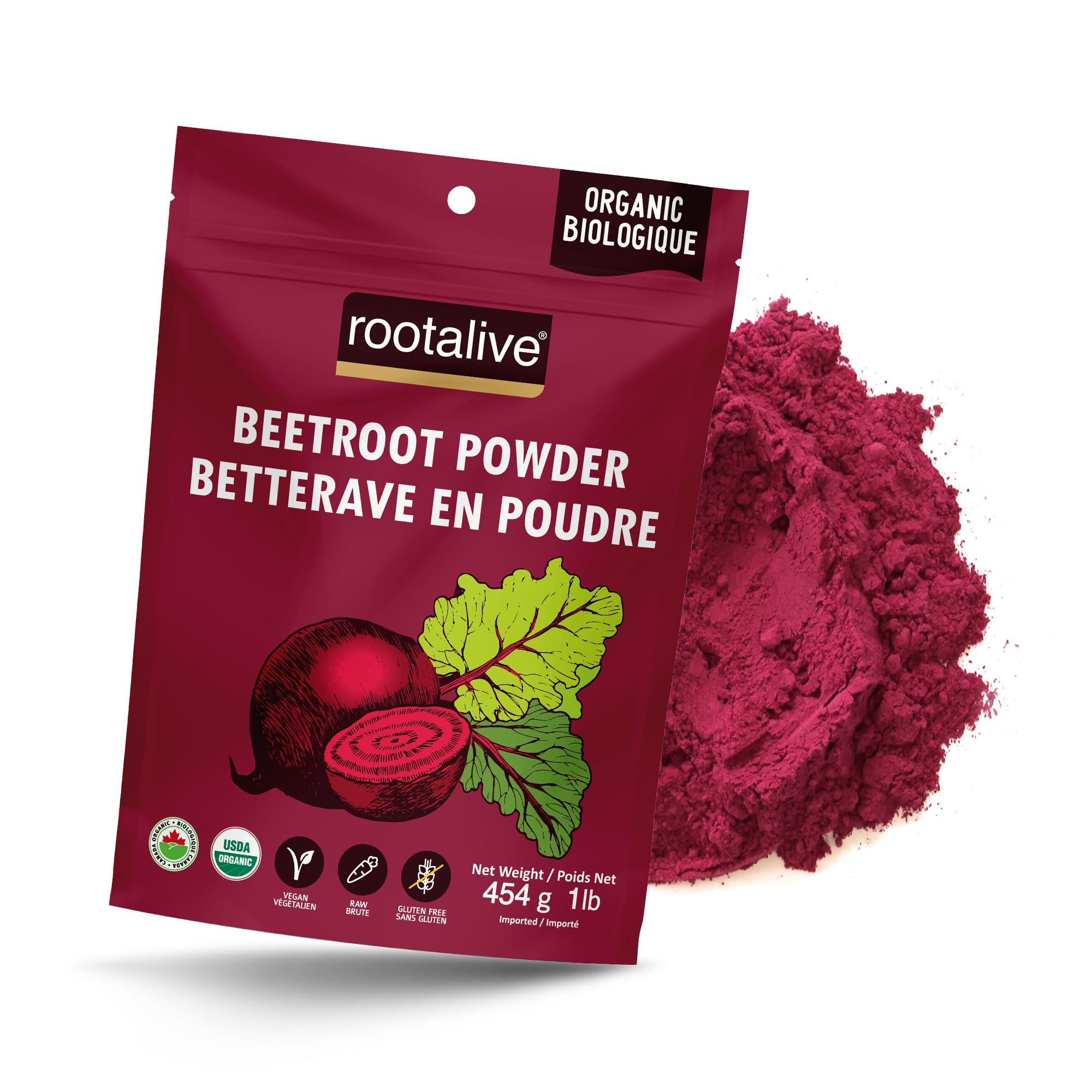 Rootalive Organic Beetroot Powder 454g (1lb) – Raw, Organic, Gluten-Free, Vegan, Ideal for Smoothies, Juice, Baking, Sauces & Natural Food Colour 🍁 All In One Marketplace Canada