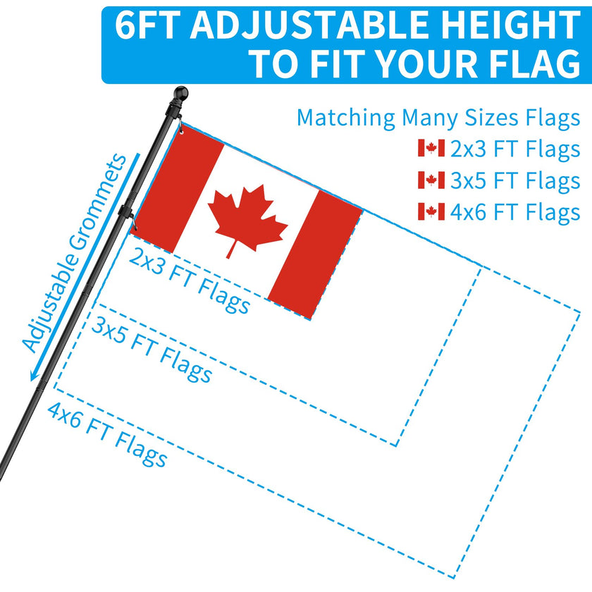ZMTECH Flag Pole - Upgraded Bracket, 6 FT Stainless Steel Flag Poles for Outside House, Residential or Commerical, Tangle Free Flag Pole Kit for American Flag (Without Flag, Black) 🍁 All In One Marketplace Canada