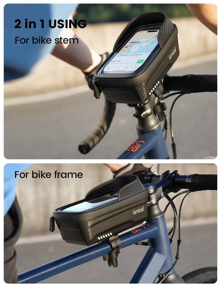 Lamicall Bike Frame Bag Waterproof - [Quick Install & Remove] 1.3L Bike Phone Bag with Sensitive Touch Screen, Bike Phone Holder with Rain Cover, Bicycle Top Tube Bag, Bike Accessories for Phones 4-7