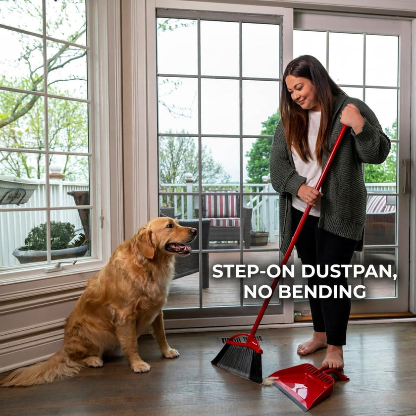 Vileda Pet Pro Broom with Step-On Dustpan and 3-Piece Handle | Remove 99% Dust and Dirt in One Sweep 🍁 All In One Marketplace Canada