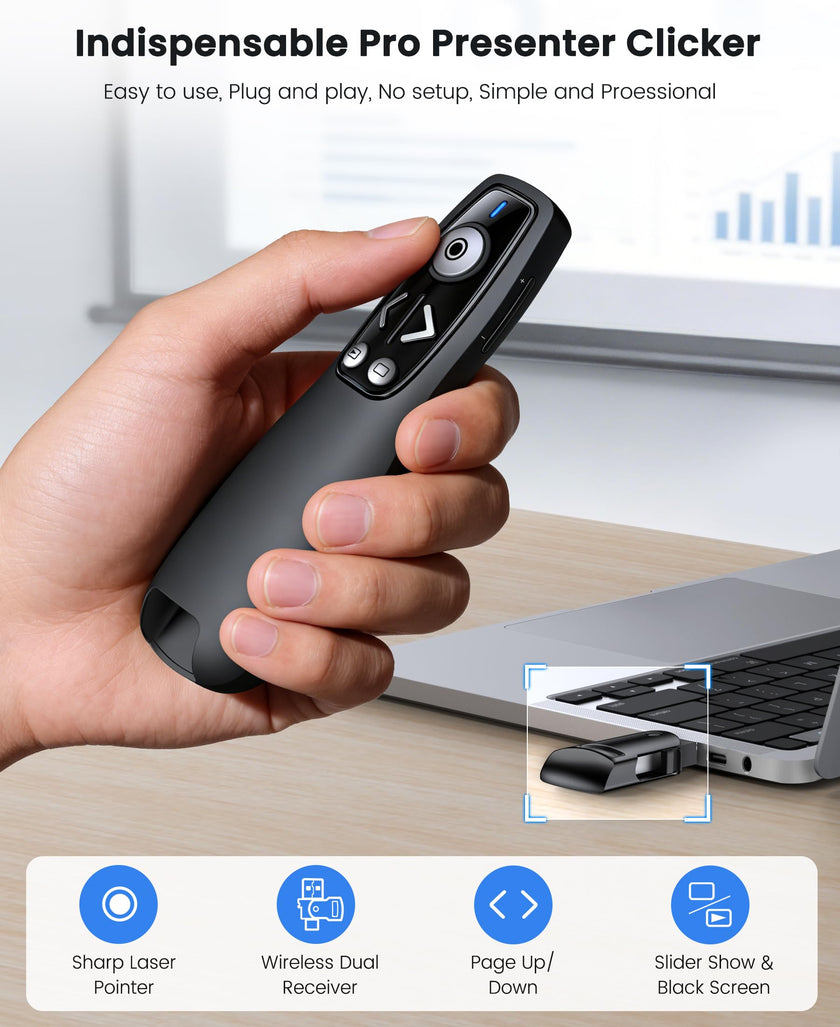 Presentation Clicker Wireless Presenter Remote for PowerPoint, RF 2.4GHz USB Powerpoint Clicker with Hyperlink & Volume Control PowerPoint Slide Advancer for Mac, Computer, Laptop 🍁 All In One Marketplace Canada