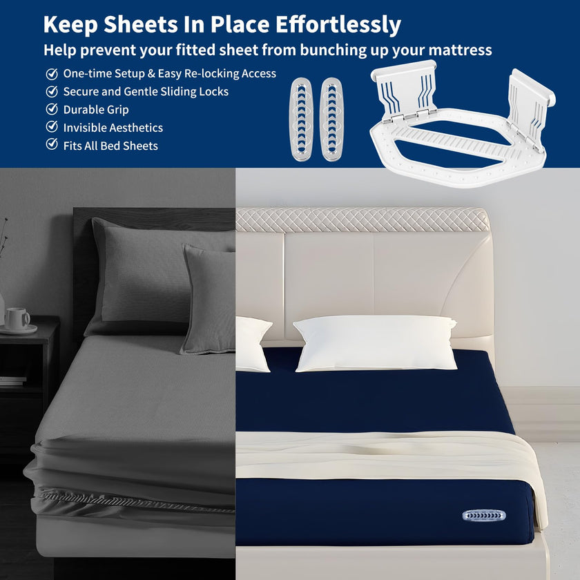 AMOVO Bed Sheet Holders for Corners Keep Sheets in Place Firmly - Foldable Fitted Sheet Holders Heavy Duty Sheet Locks Mattress Sheet Fasteners, Set of 4 Lock Sheet Clips (White) 🍁 All In One Marketplace Canada