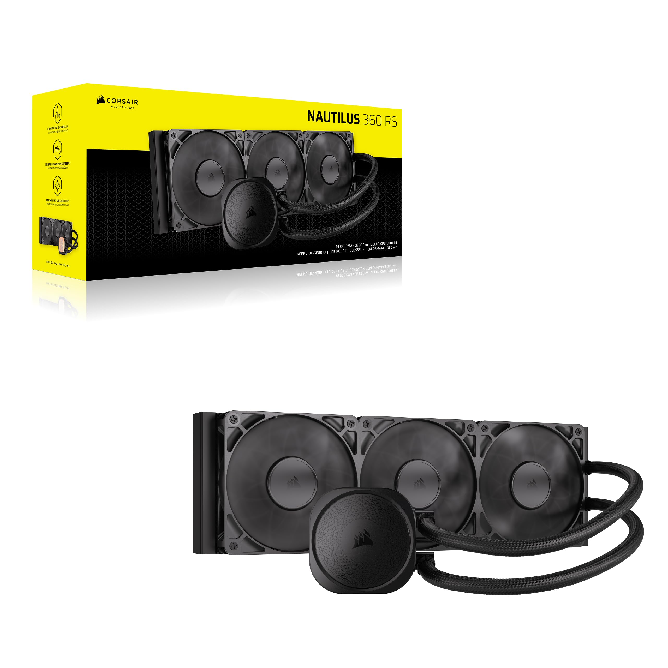 CORSAIR Nautilus 360 RS Liquid CPU Cooler – 360mm AIO – Low-Noise – Direct Motherboard Connection – Daisy-Chain – Intel LGA 1851/1700, AMD AM5/AM4 – 3X RS120 Fans Included – Black 🍁 All In One Marketplace Canada