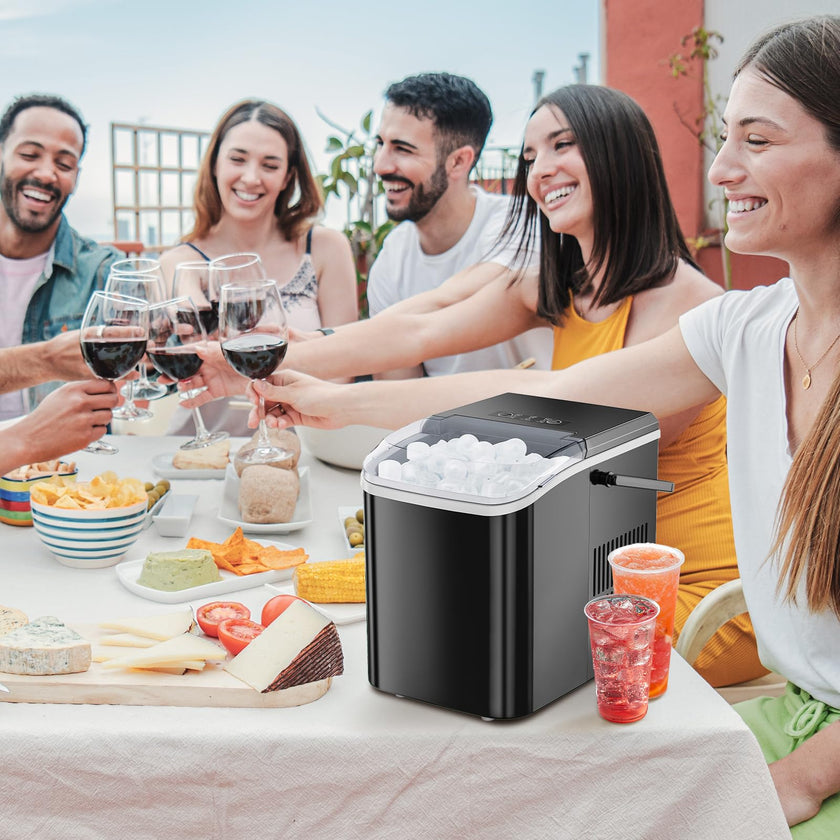 Sweetcrispy Countertop Ice Maker with Handle, 26lbs/24H Portable Ice Machine, 9 Bullet Ice Cubes Ready in 6 Mins, Self-Cleaning, Quiet Compact Ice Maker for Home, Kitchen, RV, Camping, Black 🍁 All In One Marketplace Canada