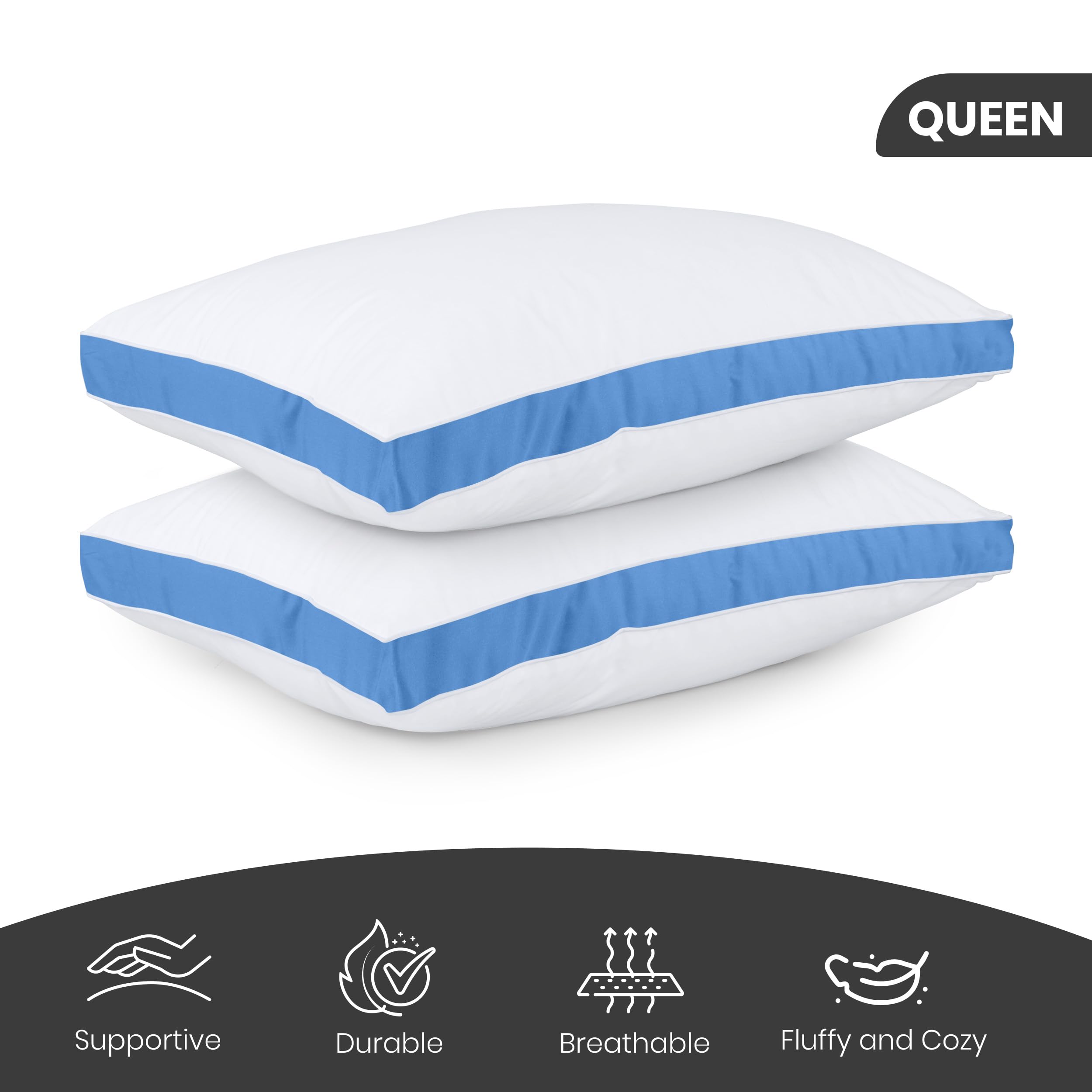 Utopia Bedding Bed Pillows for Sleeping Queen Size (Blue), Set of 2, Soft & Fluffy Pillow with Down Alternative Filling, Cooling, Hotel Quality, Gusseted Pillow for Back, Stomach or Side Sleepers 🍁 All In One Marketplace Canada