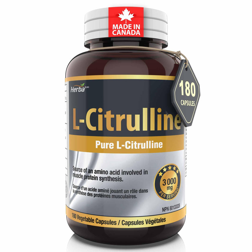 Herba L-Citrulline Capsules 750mg – 180 Capsules | 3,000mg Per Serving | Ultra Pure >98% | L Citrulline Nitric Oxide Supplement | Made & 3rd Party Tested in Canada 🍁 All In One Marketplace Canada