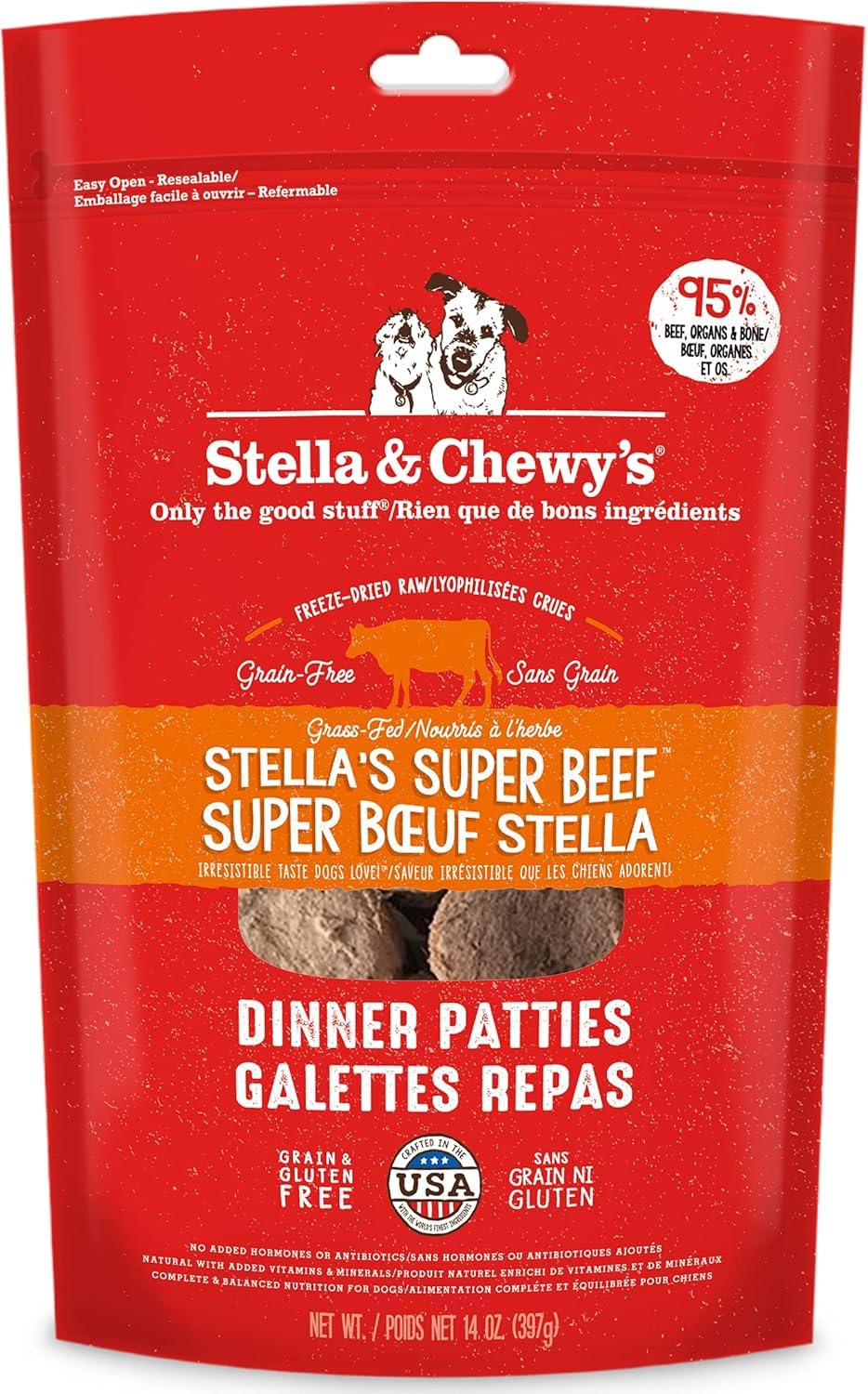 Stella & Chewy’s Freeze Dried Raw Dinner Patties – Grain Free Dog Food, Protein Rich Stella’s Super Beef Recipe – 396g Bag 🍁 All In One Marketplace Canada
