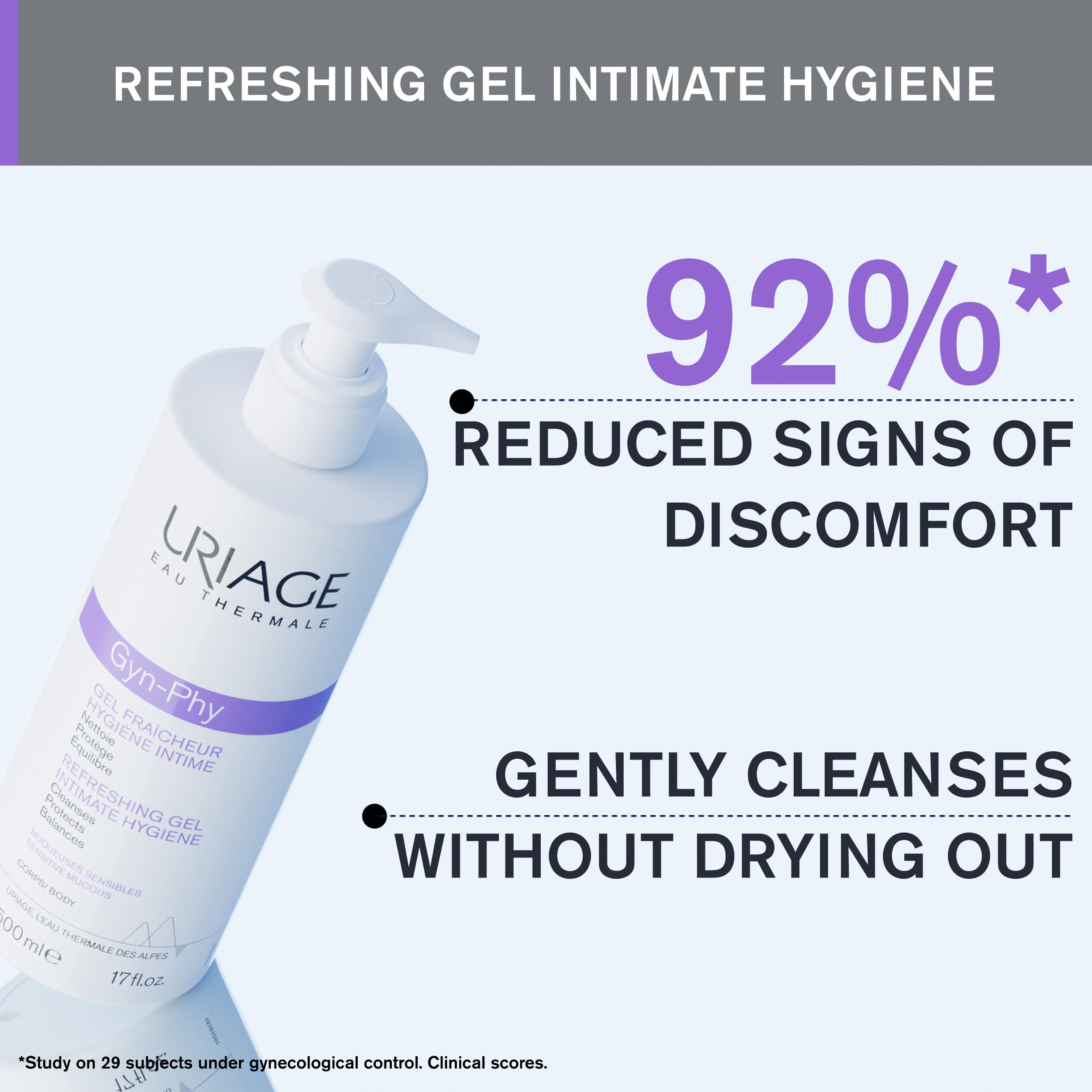 Uriage Gyn-Phy Refreshing Gel Intimate - Daily Hygiene for External Intimate Areas, Foaming Gel, Paraben-Free, Tested under Gynecological Control - 500ml 🍁 All In One Marketplace Canada