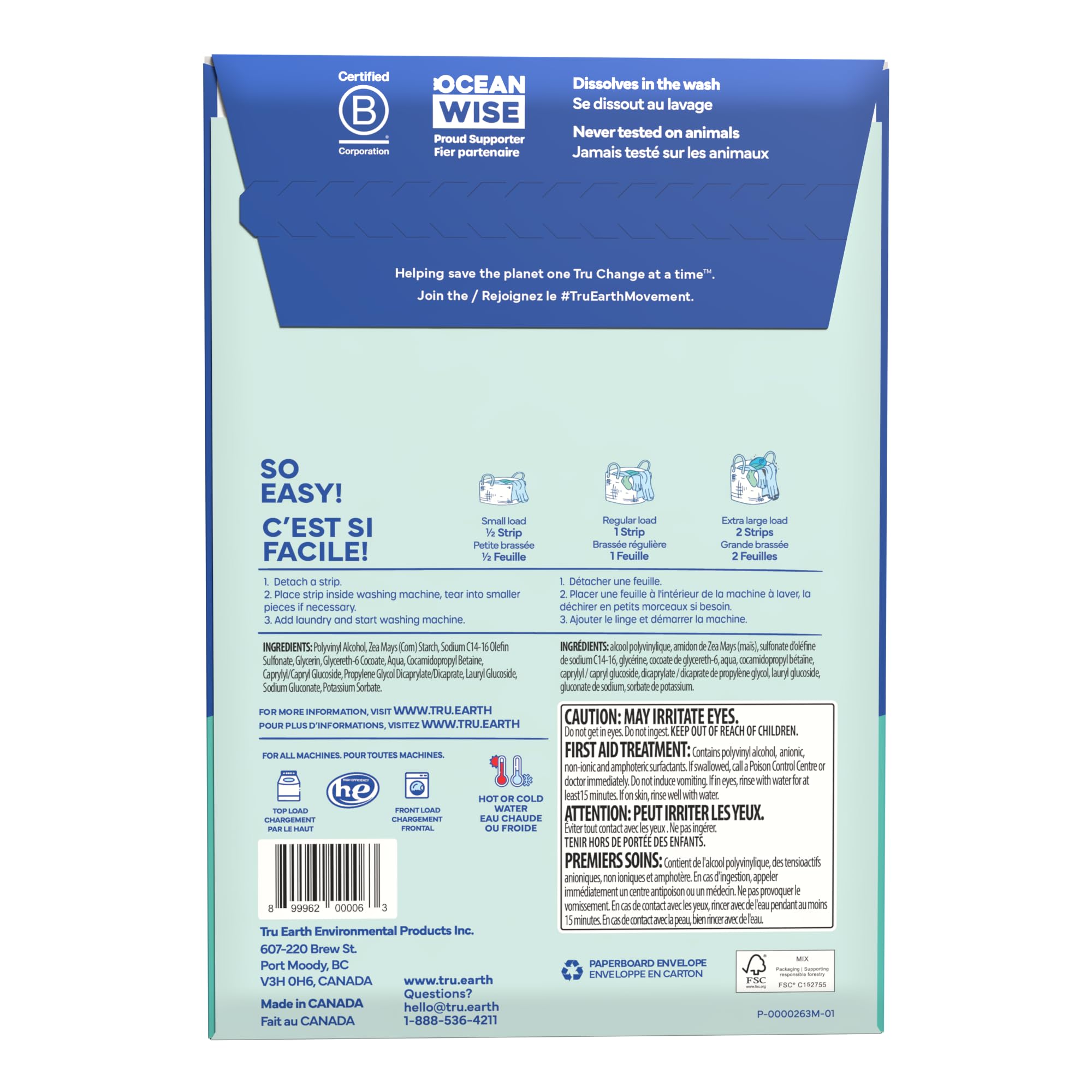 Tru Earth Compact Dry Laundry Detergent Sheets, Unscented - Up to 128 Loads (64 Sheets) - Paraben-Free - Original Eco-Strip Liquidless Laundry Detergent, Travel Laundry Sheets 🍁 All In One Marketplace Canada