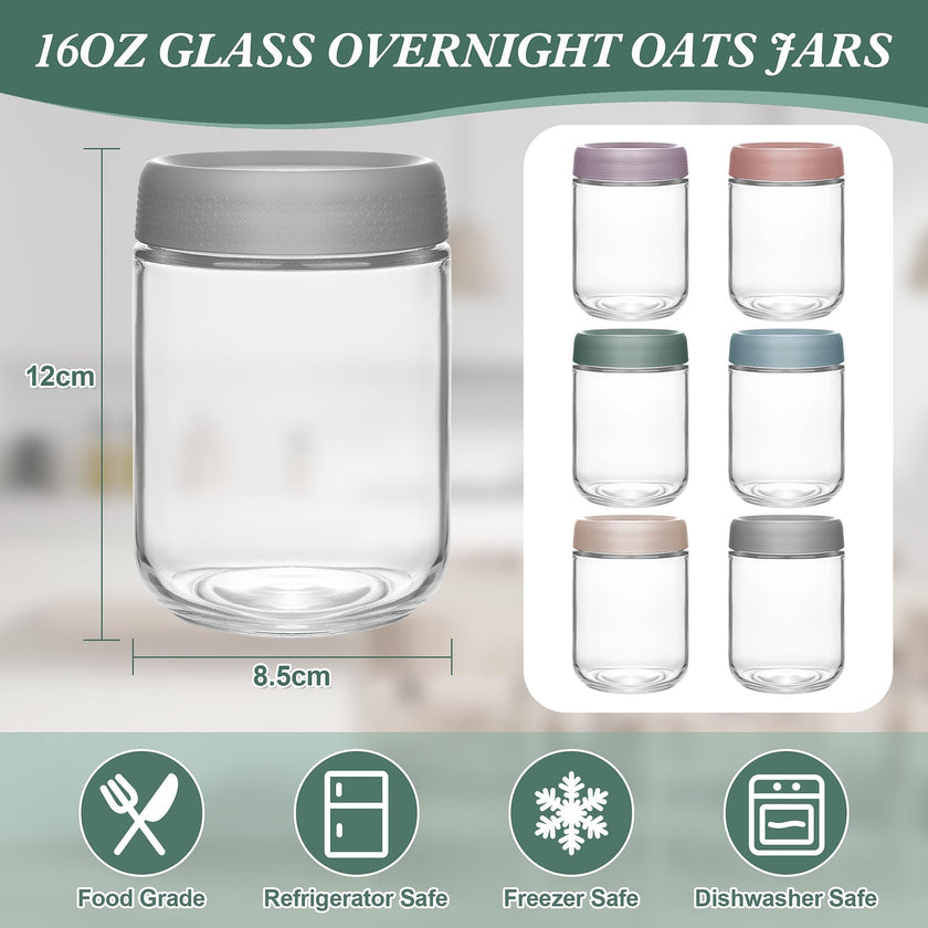 Xileanalee Overnight Oats Containers with Lids 6 Pack-16 Oz Mason Jar with Lids-Overnight Oats Jars Glass Food Storage Containers for Chia Seed Pudding Salad Cereal Coffee Spices 🍁 All In One Marketplace Canada