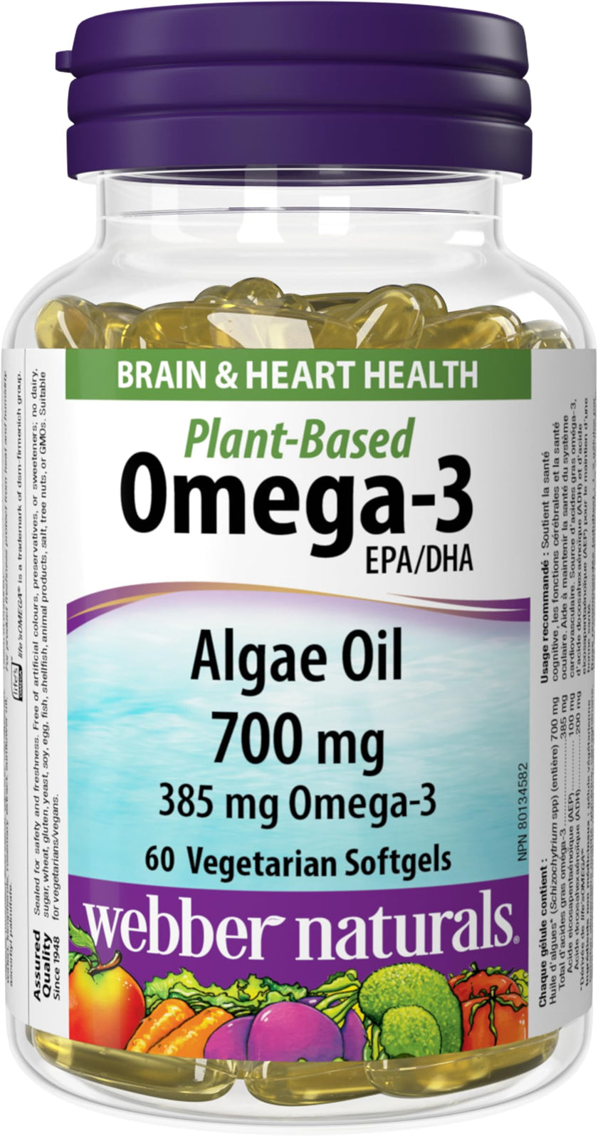 Webber Naturals Plant-Based Omega-3, 60 Softgels, Fish-Free Source of Omega-3, From Sustainably Cultivated Algae, Vegan 🍁 All In One Marketplace Canada