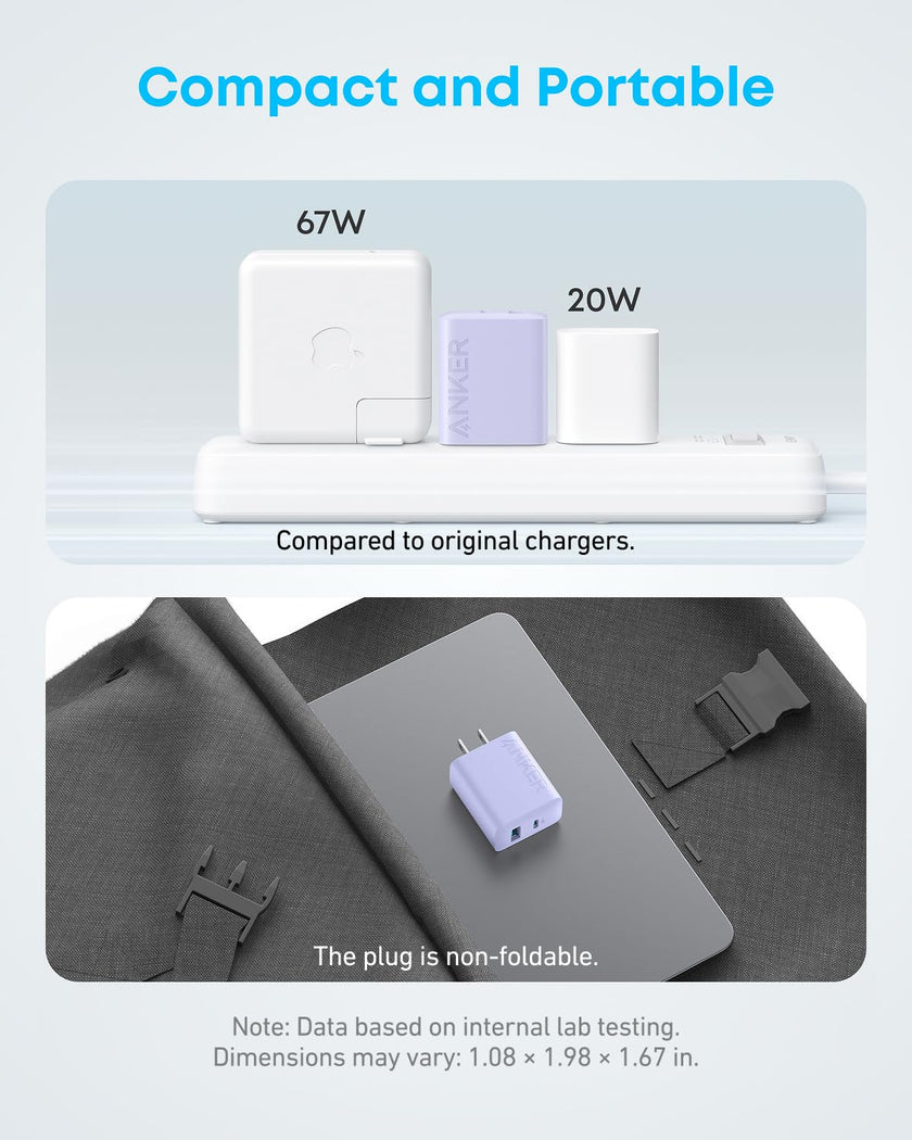 Anker iPhone 16 Charger, 2-Pack 20W Fast USB C Charger Block, for iPhone 16/16 Pro Max/15 Series/iPad Pro and More (Purple, 2 Pack & 2 Cable) 🍁 All In One Marketplace Canada