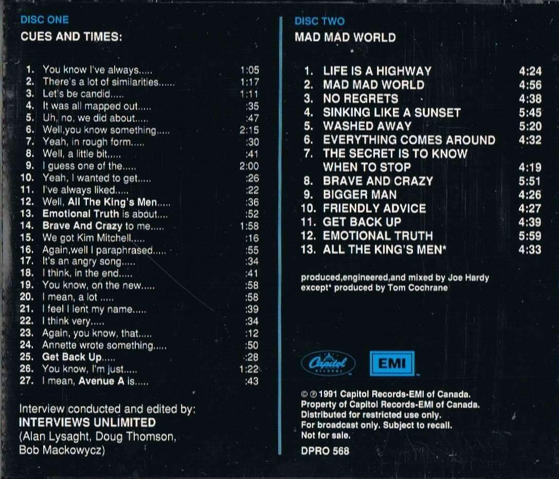 Tom Cochrane / Mad Mad World - The Interview (Double CD Set includes complete album plus open-ended interview)