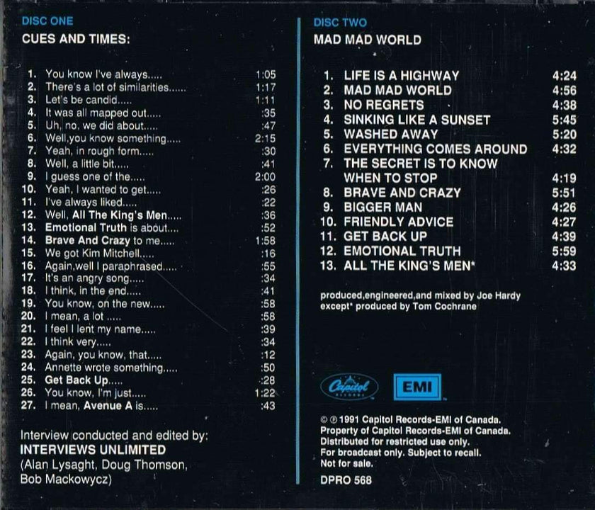 Tom Cochrane / Mad Mad World - The Interview (Double CD Set includes complete album plus open-ended interview)