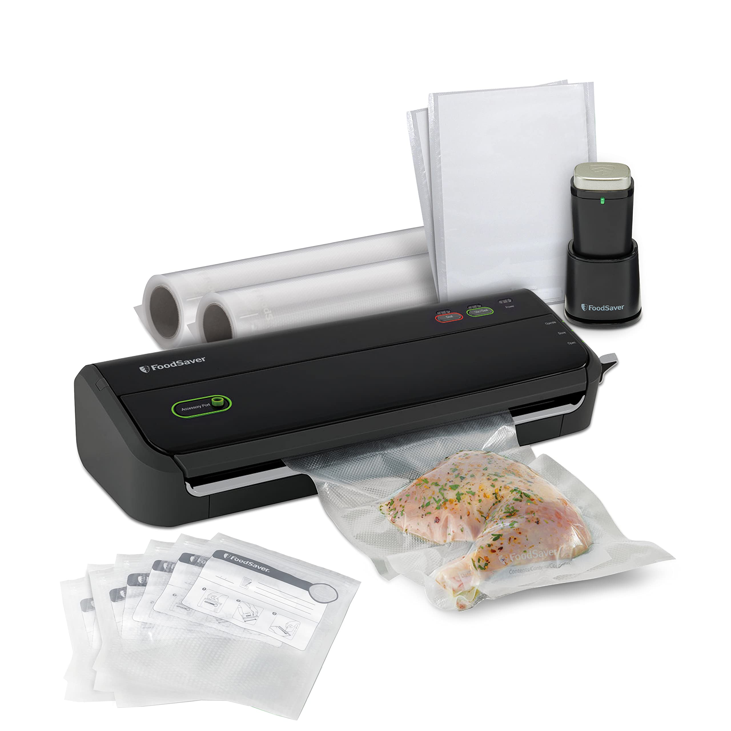 FoodSaver Vacuum Sealer Machine with Portable Handheld Sealer, 12 Vacuum Seal Bags and 2 Rolls - Black - FM2010 🍁 All In One Marketplace Canada