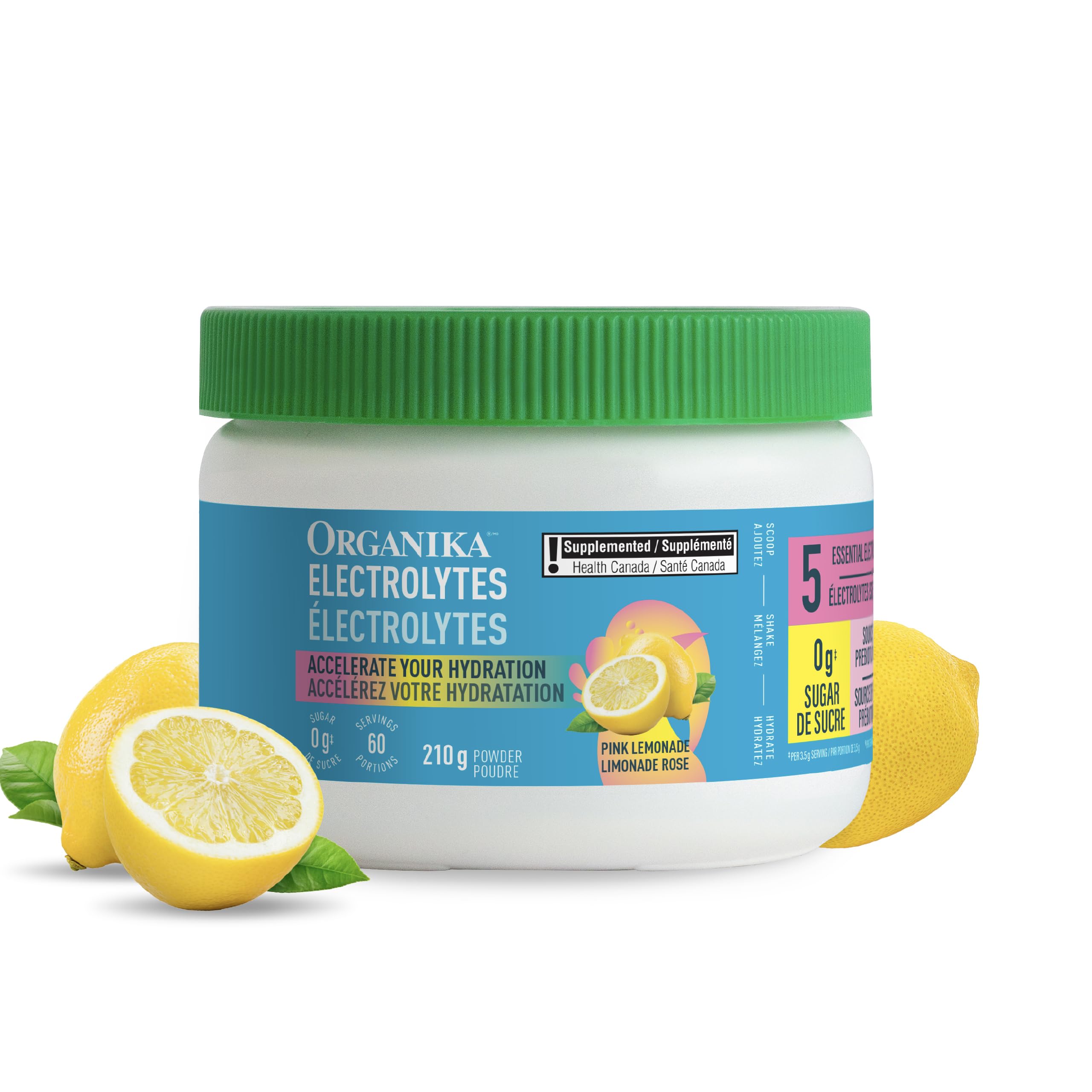 Organika Canadian-Made Electrolytes Powder with Vitamin C & Prebiotic Fibre - Sugar-Free Hydration Drink Mix - Pink Lemonade - 210 g - 60 servings 🍁 All In One Marketplace Canada