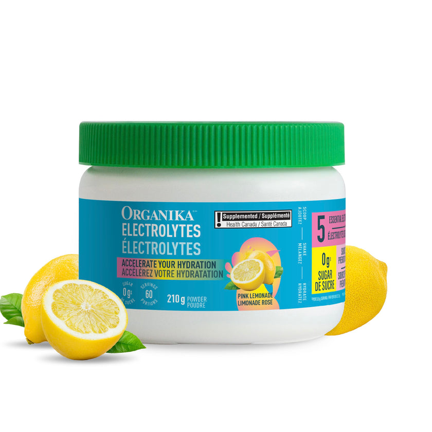 Organika Canadian-Made Electrolytes Powder with Vitamin C & Prebiotic Fibre - Sugar-Free Hydration Drink Mix - Pink Lemonade - 210 g - 60 servings 🍁 All In One Marketplace Canada