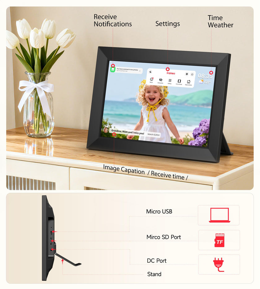 Frameo 10.1 Inch WiFi Digital Picture Frame, 1280x800 HD IPS Touch Screen Photo Frame Electronic, 32GB Memory, Auto-Rotate, Wall Mountable, Share Photos/Videos Instantly via Frameo App from Anywhere 🍁 All In One Marketplace Canada