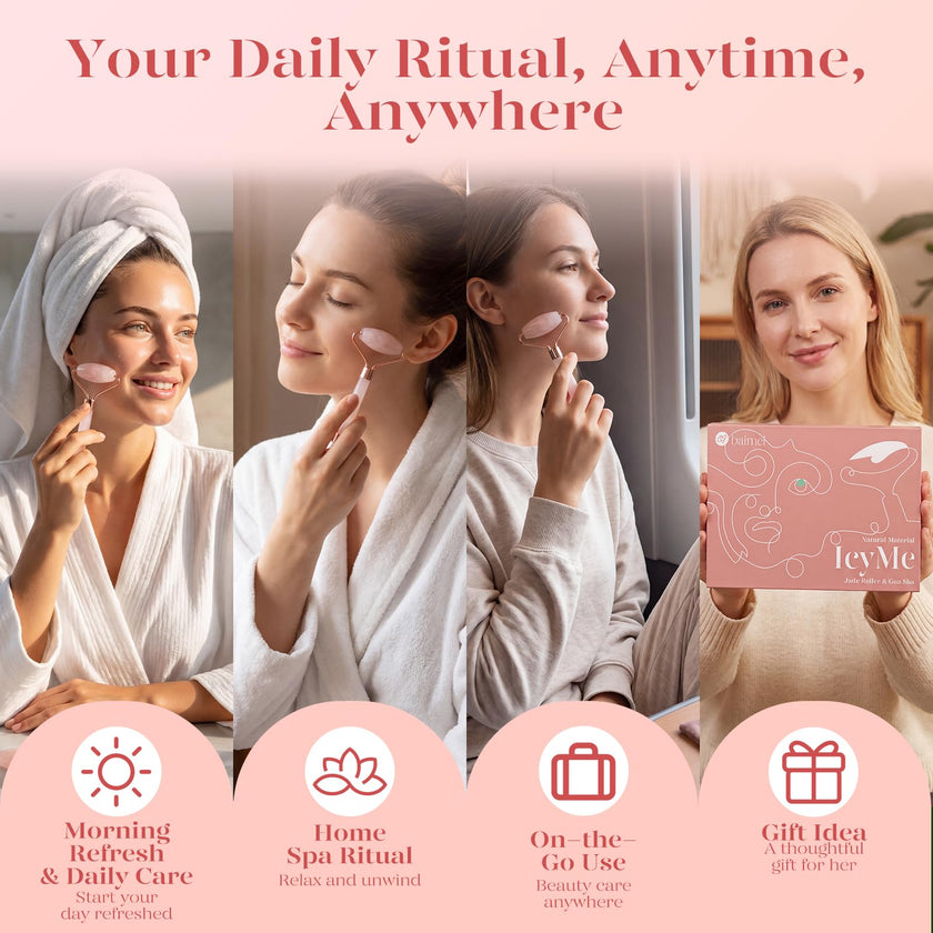 BAIMEI IcyMe Rose Quartz Roller & Gua Sha Set, Cooling Face Roller for Depuffing & Lymphatic Massage, Sculpting Tool for Face, Eyes & Neck, Smooth Skincare Gift for Women and Men 🍁 All In One Marketplace Canada