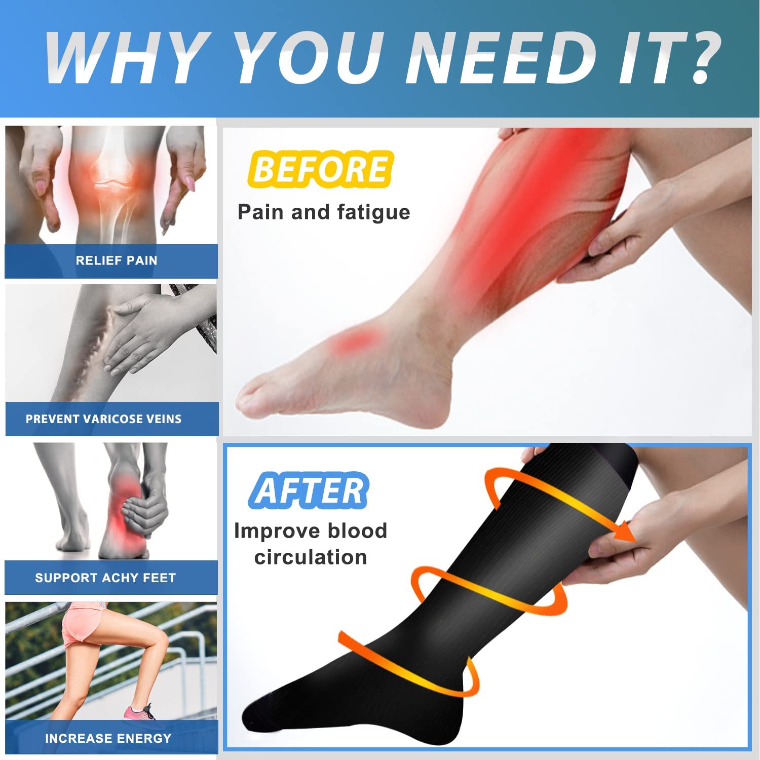 CTHH 4 Pairs Graduated Copper Compression Socks for Women & Men Circulation 15-20 mmHg - Best Support for Nurses, Running 🍁 All In One Marketplace Canada